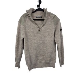 Woolovers British Wool 1/4 Zip Sweater Mens MED Beige Suede Shoulders & Elbows